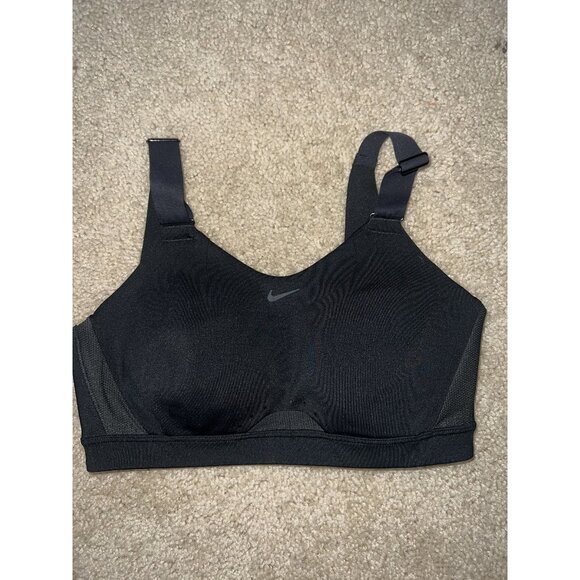 Nike Dri FIT  Black Sports Bra With Adjustable Straps Hook Closure High Impact - Picture 1 of 4